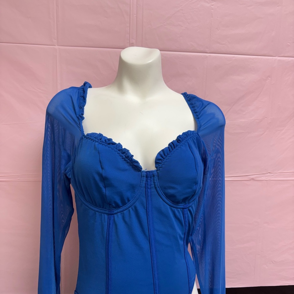 Chic Royal Blue Long Sleeve Bodysuit